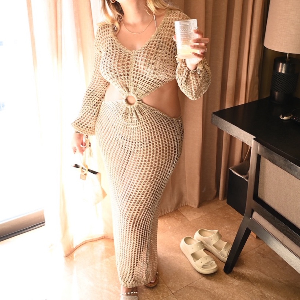 JLUXLABEL Beige Crochet Maxi Dress